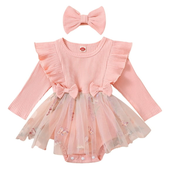 Gubotare Baby Girl Romper Dress Girls Fall Dress Long Sleeve Casual Winter Dresses 12 18 Months (Pink,12-18 Months)