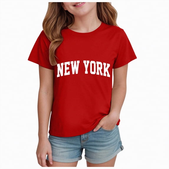 Gubotare Baby Girl Shirts Girls' Short Sleeve Shirts Kids Crewneck T-Shirts Summer Tops Basic Tees 3T 4T (Red,3-4 Years)