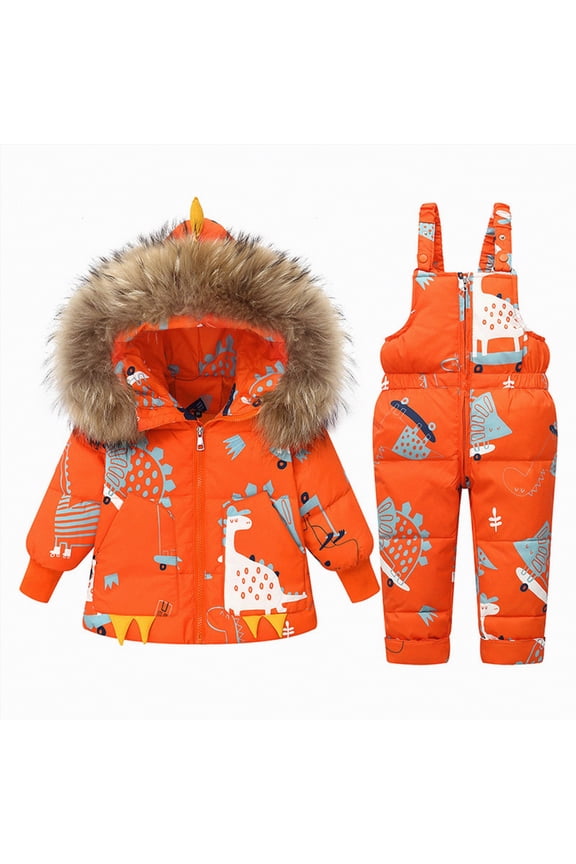 Baby Girl Snowsuit Boys Girls 2-Piece Snowsuit Thicken Patterned Ski Jackets and Pants 5T 6T (Orange,5-6 Years)