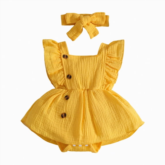 Gubotare Baby Girl Summer Clothes Newborn Baby Girl Clothes Summer Girls Clothes Short Sleeves Lace Butterfly Cute Romper Bodysuit Outfits Headband 0 3 6 9 12 18 24 Months (Yellow,0-3 Months)