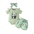 thumbnail image 1 of Gubotare Baby Girl Summer Outfits Baby Girl Outfit Letters Short Sleeve Romper Shorts Headband Sets Party Clothes 0 3 6 9 12 18 24 Months (Light Green,Size 9-12 Months), 1 of 6