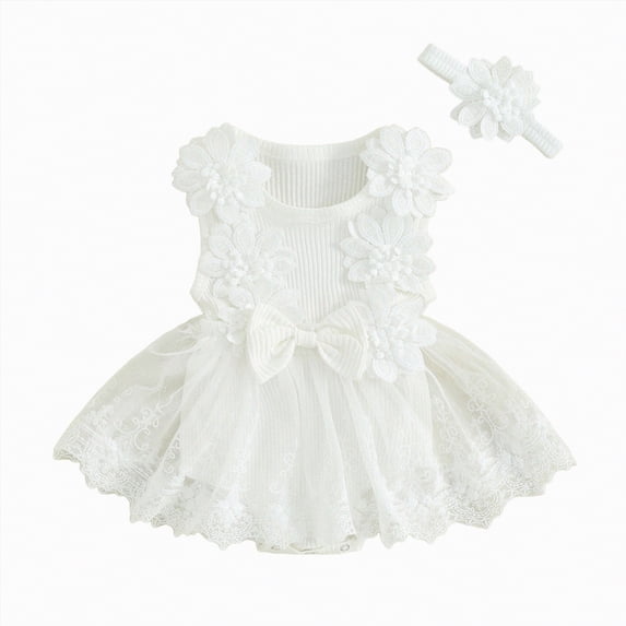 Gubotare Baby Girl Summer Romper Dress Baby Girl Romper Newborn Girl Short Sleeve Romper Jumpsuit Outfit Cute Clothes 0 3 6 9 12 18 24 Months (White,3-6 Months)