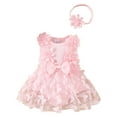 thumbnail image 1 of Gubotare Baby Girl Summer Romper Dress Baby Girl Clothes Dress Outfit Summer Romper Jumpsuit Headband Overall Skirt Clothing Set 0 3 6 9 12 18 24 Months (Pink,Size 3-6 Months), 1 of 7