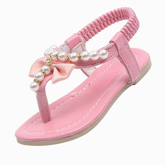 Kogui Toddler Beach Shoes Girls Sandals Open Toe Kids Summer Flat Sandals Casual Fashion Dress Shoes with Elastic Straps Size 13 (Pink,Little Kids 13)
