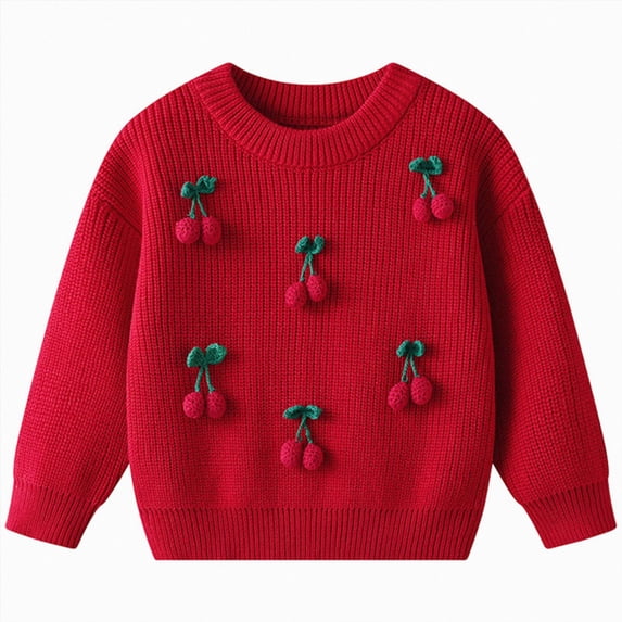 Gubotare Baby Girl Sweaters Infant Baby Girl Knit Sweater Solid Long Sleeve Pullover Tops Fall Winter Toddler Crewneck Sweatshirt 9 12 Months (Red,9-12 Months)