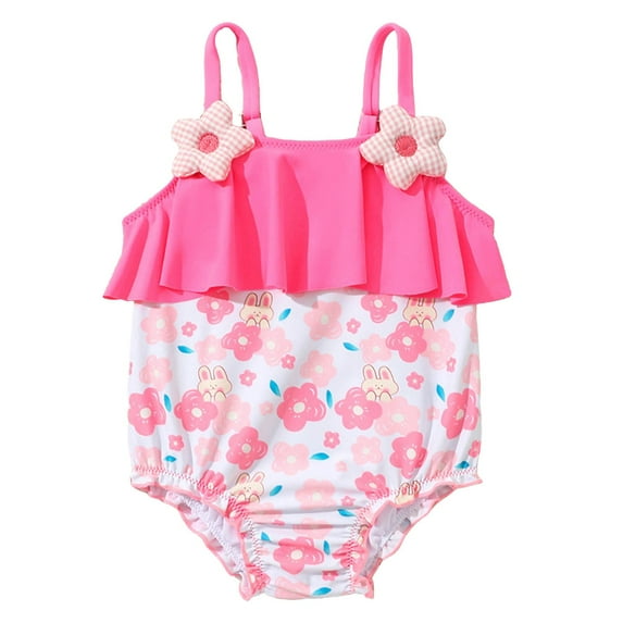 Gubotare Girls Swimsuits Kids Girls Keyhole Racer Back Swimsuit Bathing Suit Quick Dry Swimwear Size 6-12 Months (Pink,6-12 Months)