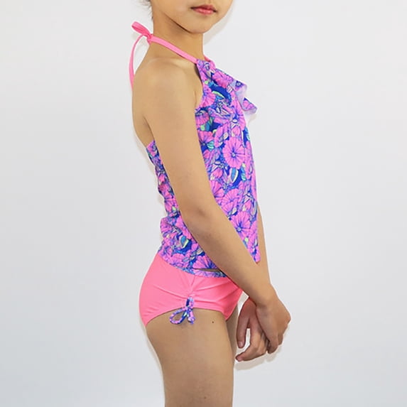 Gubotare Baby Girl Swimsuit Two Piece Girl Bikini Set 2 Piece Swimwear Tankini Bathing Suit Floral Summer Beach Wear (Pink,12-14 Years)