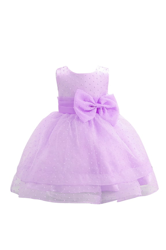 Baby Girl Wedding Guest Dress Baby Girl Party Dress Toddler Lace Embroideryr Evening Dresses with Headwear (Purple,Size 1-2 Years)