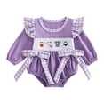 thumbnail image 1 of Gubotare Baby Girls Clothing for Halloween Baby Boy Girl Outfit Puff Sleeve Peter Pan Collar Pumpkin Print Bubble Bodysuit Fall Bodysuit 0 3 6 9 12 18 24 Months (Light Purple,6-9 Months), 1 of 5