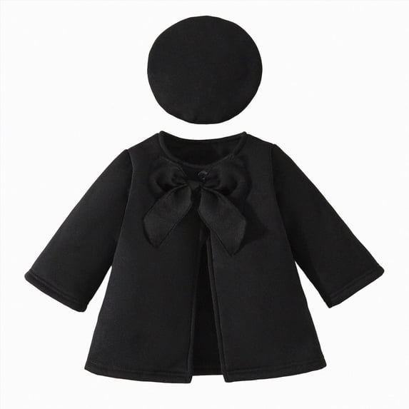 Gubotare Baby Girls Dressy Coat with Beret Bow Jacket Toddler Kids Winter Outerwear Set 9 12 Months (Black,9-12 Months)