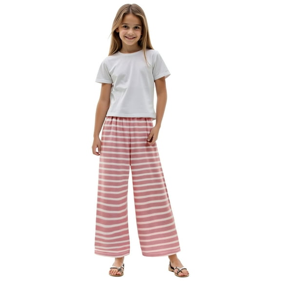 Gubotare Baby Girls Pants Girl's Textured Wide Leg Palazzo Pants Elastic Waist Casual Long Trousers (Pink,Size 2-3 Years)
