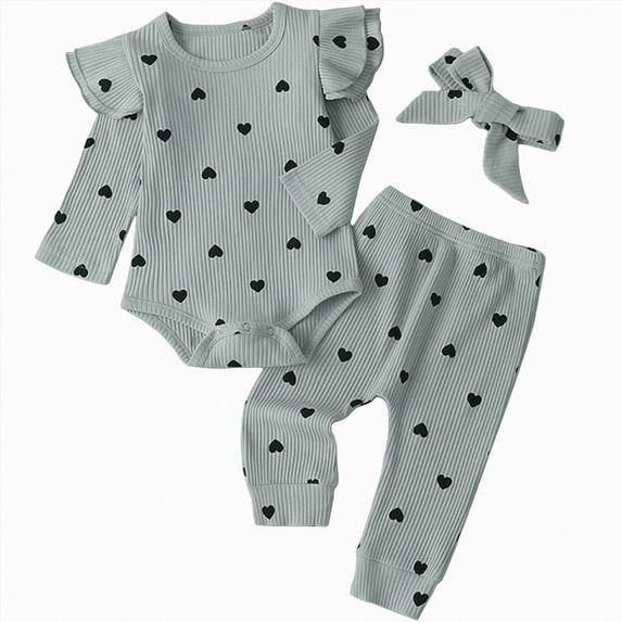 Gubotare Baby Girls Pants Set Newborn Baby Girl Clothes Ribbed Ruffled Romper+ Flared Pants Infant Outifts 0 3 6 9 12 18 Months (Light Blue,9-12 Months)