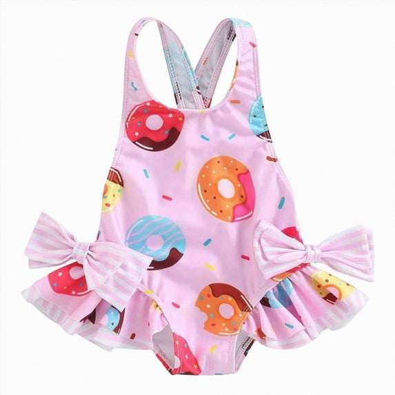 Gubotare Baby Girls' Swimwear Swimsuit Baby Girl Toddler Girls Strap One Piece Swimsuit Floral Sleeveless Backless Bathing Suit Ruffles Bowknot Swimwear Summer Beach Wear 4T 5T (Hot Pink,4-5 Years)