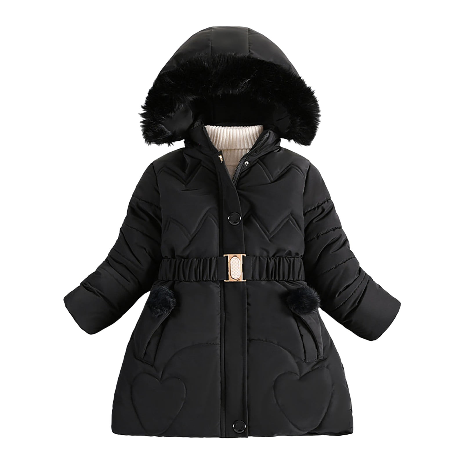 Gubotare Baby Jacket Baby Boy Winter Coat Toddler Girl Hooded Puffer Jacket Fur Collar Down Outerwear Size 4T 5T (Black,4-5 Years)