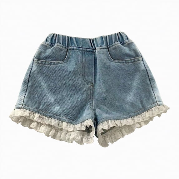 Gubotare Baby Jean Shorts Girl Kids Girls Denim Loose Fit Elastic Shorts Infant Toddler Girls Summer Casual Washed Stretch Infant High Waisted Shorts 5T 6T (Blue,5-6 Years)