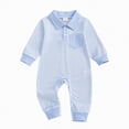 thumbnail image 1 of Gubotare Baby Jumpsuit Fall Newborn Baby Boy Clothes Print Romper Collared Playsuit Jumpsuit Fall Winter Outfit 0 3 6 9 12 18 24 Months (Blue,0-3 Months), 1 of 6