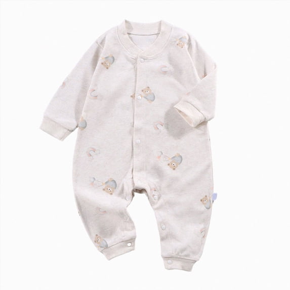 Gubotare Baby Jumpsuit Newborn Infant Boys Girls Clothes Set Newborn Baby Romper Hat Ribbed Knit Long Sleeve Button Solid Romper Jumpsuit 0 3 6 9 12 18 24 Months (Khaki,3-6 Months)