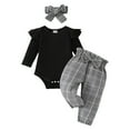 thumbnail image 1 of Gubotare Baby Outfits 3Pcs Outfit Romper Jogger Pants Hat Set Fall Winter Outfits Baby Girl Size 12 18 Months (Black,12-18 Months), 1 of 8