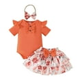 thumbnail image 1 of Gubotare Baby Outfits Girl Baby Girl Western Outfit Short Sleeve Ruffle Romper Skirt Headband Set Summer Clothes 0 3 6 9 12 18 24 Months (Orange,Size 3-6 Months), 1 of 9