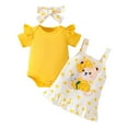 thumbnail image 1 of Gubotare Baby Outfits for Girls Baby Girl Clothes Baby Girl Romper Ruffle Short Sleeve Cute Cartoon Jeans Skirt Outfit Set 0 3 6 9 12 18 24 Months (Yellow,Size 6-9 Months), 1 of 9