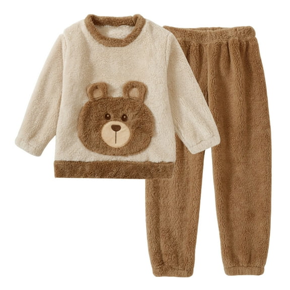 Gubotare Baby Pajamas Boy Baby Long Sleeve Fleece Pajama Sets, Toddler Boy Girl 2-Piece Sleepwear Size 3T 4T (Coffee,3-4 Years)