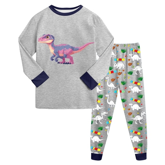 Gubotare Baby Pajamas Boys' Daily Wear Printed PJs - Long Sleeve Home Outfit 5T 6T (Grey,5-6 Years)