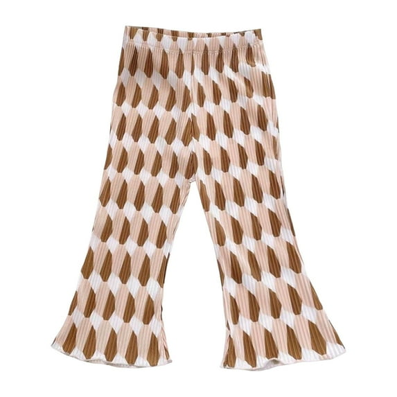 Gubotare Baby Pants for Baby Girl Girls Bell Bottom Floral Print Stretch Hippie Pants High Waist Flare Pants (Khaki,Size 3-4 Years)
