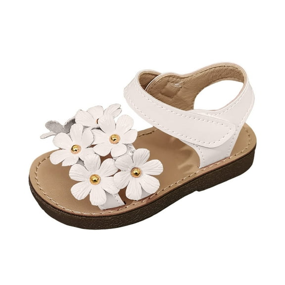 Gubotare Little Girl's Open Toe Summer Princess Flat Flower Sandals Toddler Sandals Size 6 (Beige,Toddler 6)