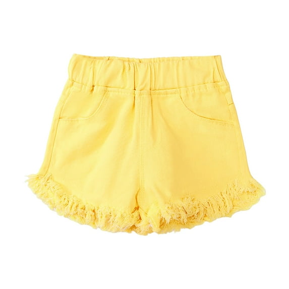 Gubotare Baby Shorts Girl's Cross Graphic Denim Shorts Roll Up Hem Skinny Casual Short Jeans with Pockets (Yellow,Size 4-5 Years)