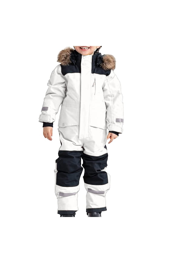 Baby Snow Suit Kids One Pieces Ski Suits Jumpsuits Boys Girls Winter Outdoor Snowboarding Overalls Waterproof Windproof Snowsuits 12 18 Months (White,12-18 Months)