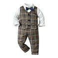thumbnail image 1 of Gubotare Baby Suit Toddler Boy Clothes Suit Gentleman Wedding Outfits Kids Formal Dress Shirt Bowtie Long Suspender Pants Overalls 12 18 Months,(Coffee 12-18 Months), 1 of 4