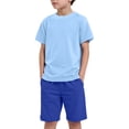 thumbnail image 1 of Gubotare Baby Summer Clothes for Boys Color Block Boy's 2 Piece Set Casual Shirts Short Sleeve Beach Shorts Summer Outfits for Kids 6 9 12 18 24 Months 2T 3T 4T (Light Blue,Size 18-24 Months), 1 of 4