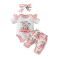 thumbnail image 1 of Gubotare Baby Summer Clothes Outfit Baby Girl Going Home Outfit Ruffle Ribbed Romper Top Floral Pants Set Cute Summer Clothes 0 3 6 9 12 18 24 Months (White,Size 12-18 Months), 1 of 7