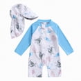thumbnail image 1 of Gubotare Baby Swim Suit Baby Boy Rash Guard Swimsuit Long Sleeve Zipper One Piece Swimwear Toddler Bathing Suit Sun Cap 3 6 Months (Sky Blue,3-6 Months), 1 of 8