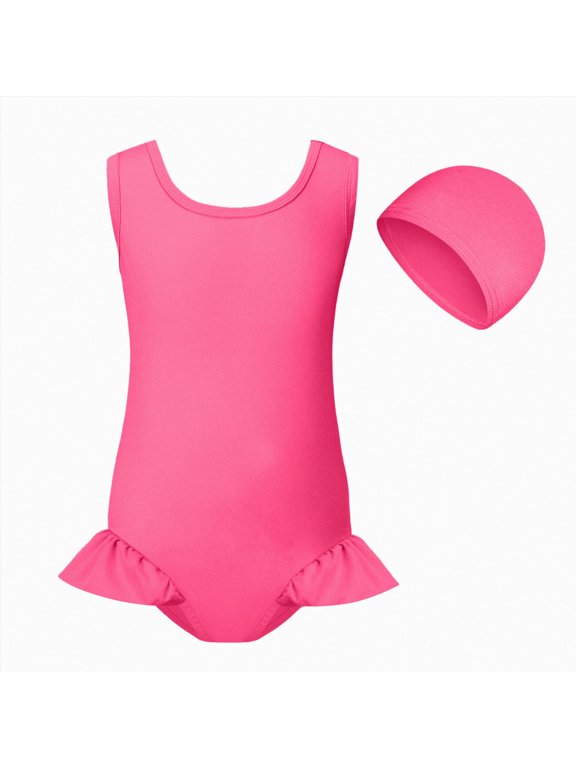Baby Swim Suit Baby Swimsuit Girl One Piece Swimsuit Cute Elegant Sunsuit Ruffled Swimwear Bathing Suits 3T 4T (Hot Pink,3-4 Years)