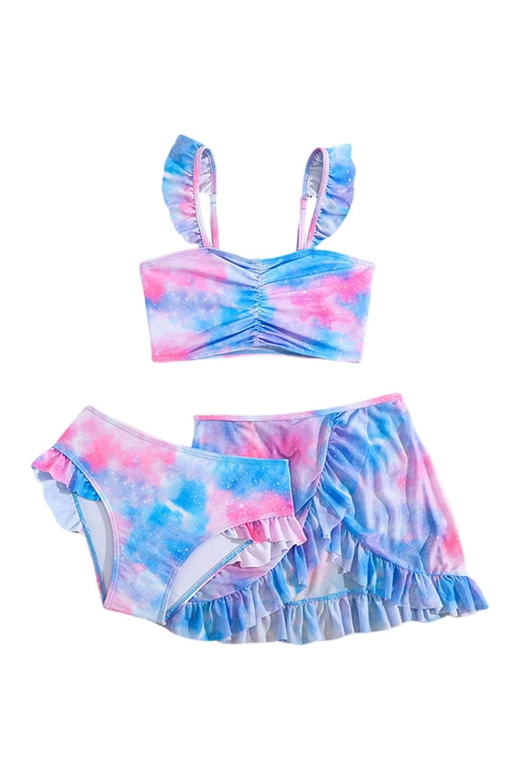 Baby Swimsuit Girl Girl's 3 Piece Cute Spaghetti Strap Bikini Swimsuit with Ditsy Floral Print Cover Up 4T 5T (Pink,4-5 Years)