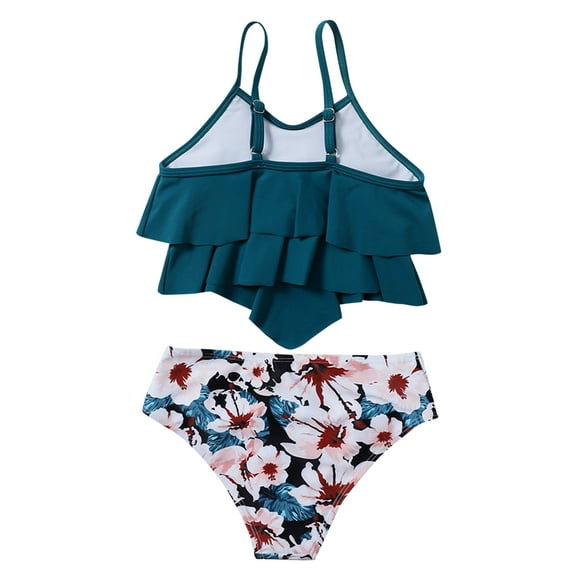 Gubotare Girls Swimsuit Girl's 2 Piece Cute High Waisted Ruffle Trim Swimsuit Bikini Sets with Beach Skirt (Blue,9-10 Years)