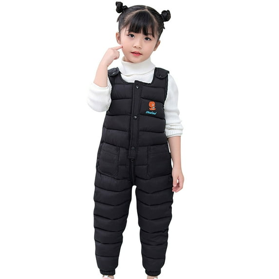 Gubotare Baby Toddlers Snow Bib Overalls Snowsuit Winter Warm Down Pants Thicken Windproof Water-Resistant Ski Pants Size 6 12 Months (Black,6-12 Months)