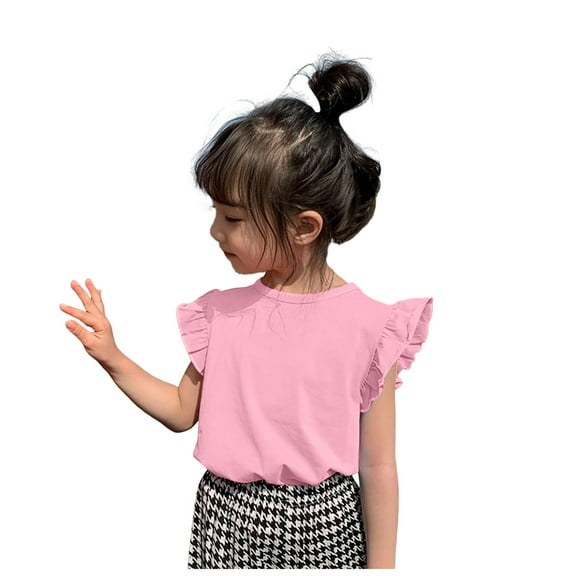 Gubotare Baby Tshirt Toddler Girls Shirts Baby Girl Ruffle Sleeves Blouse T-Shirts Basic Cotton Tee Top Cute Clothes Size 1T 2T (Pink,1-2 Years)