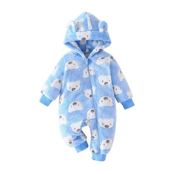 Gubotare Baby Winter Clothes Baby Newborn Baby Winter Snowsuit Thick Romper Double Zip Hooded Jumpsuit Fleece Coat Infant Boy Girl 0 3 Months (Blue,0-3 Months)