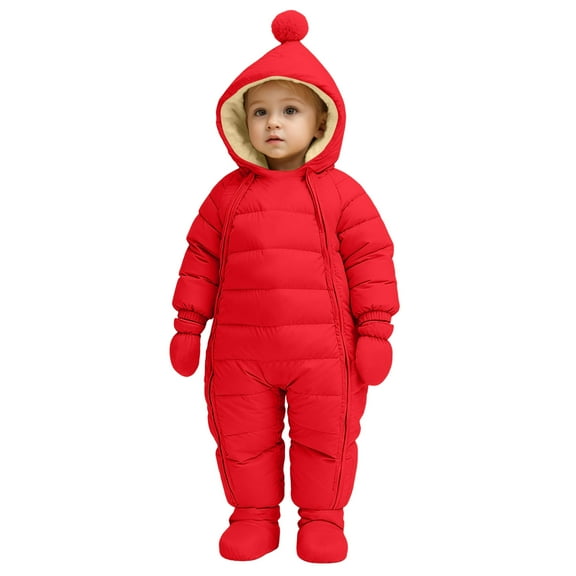 Gubotare Baby Winter Clothes Baby Snowsuit Insulated Winter Snowsuit, Water Repellent, Attached Hood 10 18 Months (Red,10-18 Months)