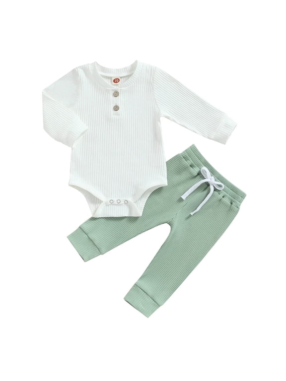 Baby Winter Clothes Boy Newborn Baby Boy Outfit Knitted Long Sleeve Romper and Pants Set Infant Fall Winter Clothes 0 3 6 9 12 18 24 Months 2T 3T (Light Green,6-12 Months)
