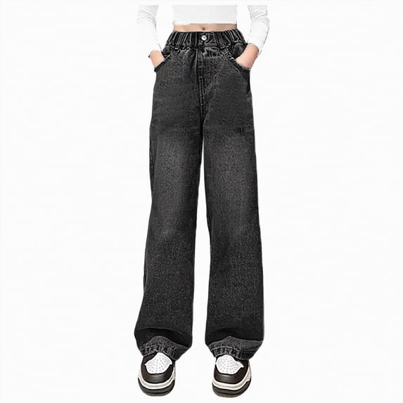 Gubotare Baggy Jeans for Kids Kids Girls'Casual Wide Leg Baggy Ripped Jeans Cool Loose Fit Denim Pants Size 7-8 (Black,7-8 Years)