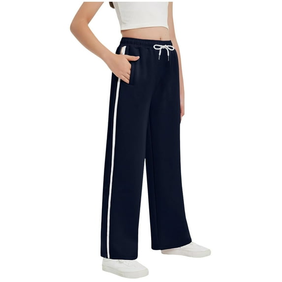 Gubotare Baggy Sweatpants for Girls of Teen Girl's Elastic Low Rise Baggy Pants Wide Leg Sweatpants Size 5T 6T (Navy,5-6 Years)