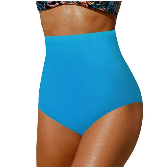 Gubotare Bathing Suit Bottoms for Women Women's High Waisted Full Coverage Cheeky Bikini Bottoms Tummy Control Adjustable Dtawstring Swim Bottoms (Blue,XXL)
