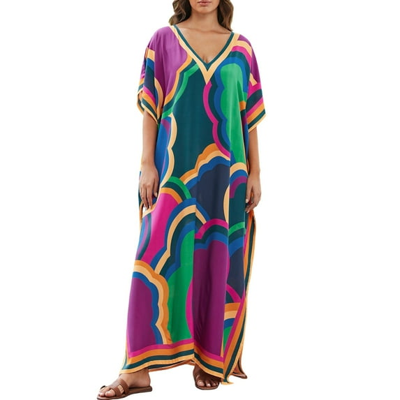 Gubotare Bathing Suit Cover Up Colorful Caftan Beach Dress for Women Long Bikini Cover Up Plus Size,Black One Size