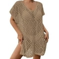 thumbnail image 1 of Gubotare Bathing Suit Cover Up for Women Crochet Swimsuit Cover Up with Batwing Sleeve Loose Swim cover ups,Khaki One Size, 1 of 5