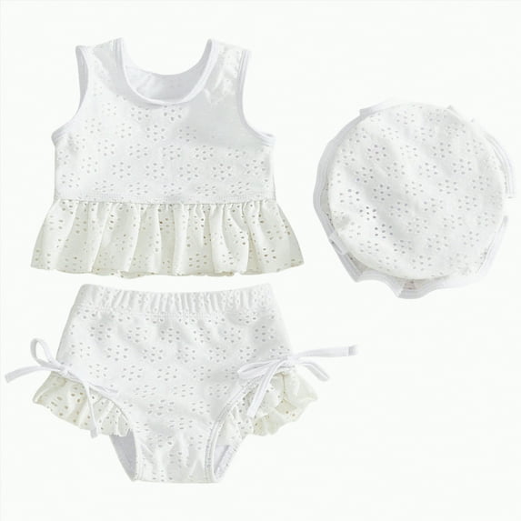 Gubotare Bathing Suit for Kids Toddler Baby Girls Two Pieces Swimsuit Sleeveless Strap Bikini Swimwear Summer Beach Bathing Suit2T 3T (White,2-3 Years)
