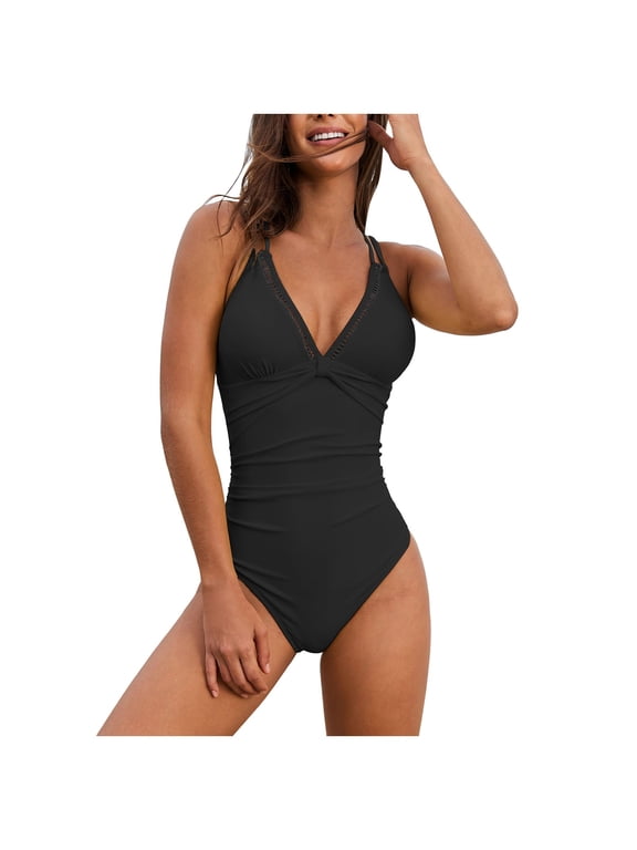 Bathing Suit for Women One Piece Shapewear Swimsuit Women Tummy Control Ruched Bathing Suits Twist Front Swimwear (Black,M)
