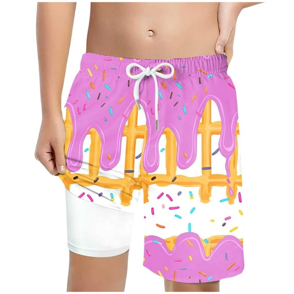 Gubotare Swimming Shorts for Boys Swim Trunks with Compression Liner 4-Way Stretch Quick Dry Bathing Suit Toddler Beach Shorts (Hot Pink,10-13 Years)